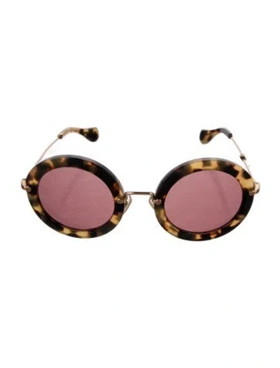 Pre-owned Miu Miu Round Tinted Sunglasses In Brown
