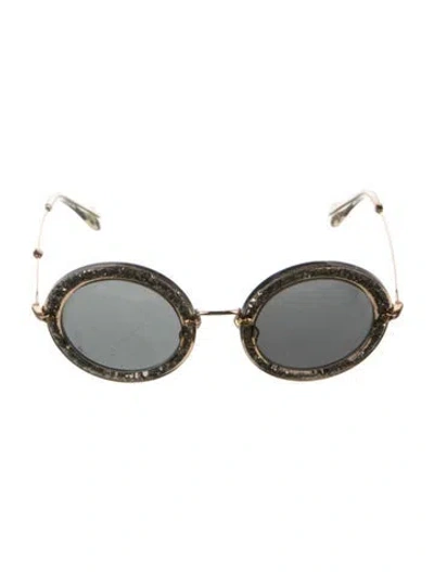 Pre-owned Miu Miu Round Tinted Sunglasses In Gold