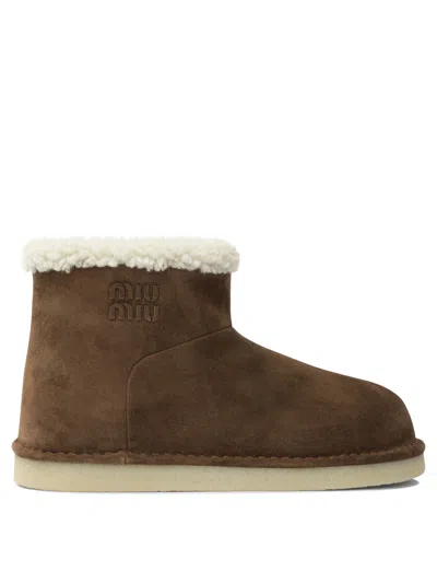 Miu Miu Round Toe Ankle Boots In Brown