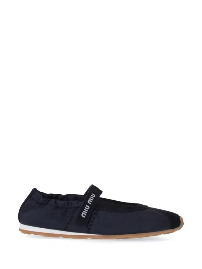 Miu Miu Round Toe Ballet Shoes In Blue
