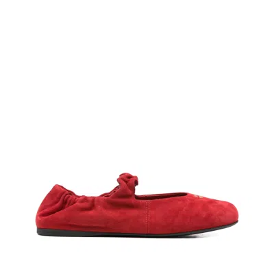 Miu Miu Round Toe Ballet Shoes In Red