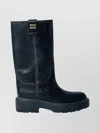 Miu Miu Stylish Leather Boots Featuring Chunky Sole In Black