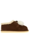 Miu Miu Suede Ankle Loafers Fur Trim In Burgundy