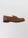 Miu Miu Round Toe Leather Loafers With Stitch Detail In Brown