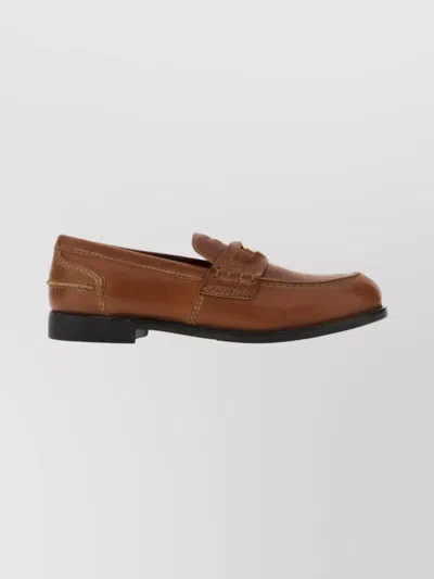 MIU MIU ROUND TOE LEATHER LOAFERS WITH STITCH DETAIL