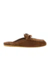 Miu Miu Suede Sabots Rounded Toe Bow Detail In Brown