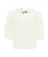 Miu Miu Rounded-collar Puff-sleeve Blouse In White