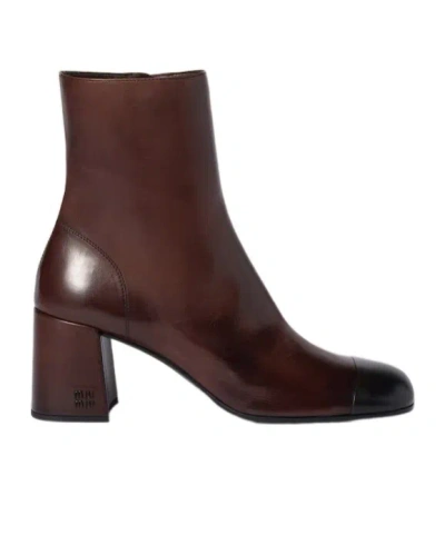Miu Miu Round-toe Ankle Boots In Brown