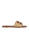 Miu Miu Raffia-effect Woven Fabric Slides In Brown