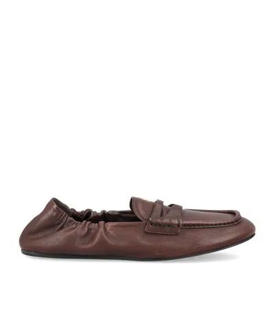 Miu Miu Round-toe Flat Shoes In Brown