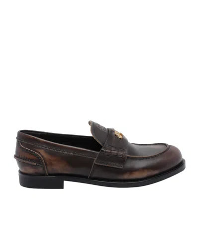Miu Miu Round-toe Loafers In Brown