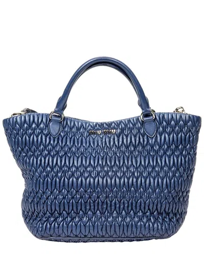 Miu Miu Royal Blue Nappa Matelasse Leather Swarovski Crystal Tote
