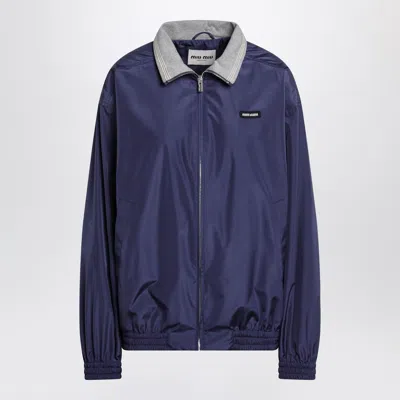 Miu Miu Jacket Contrast Collar Elastic Cuffs Pockets In Blue