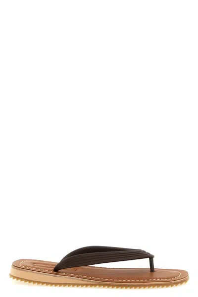 Miu Miu Rubber And Leather Slides In Brown