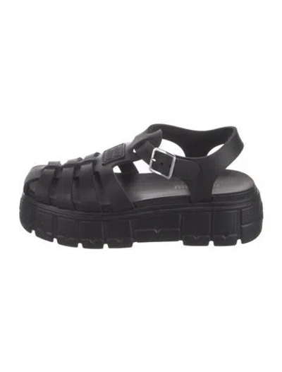 Pre-owned Miu Miu Rubber Cutout Accent Gladiator Sandals In Black