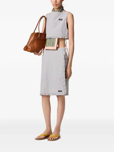 Miu Miu Ruched Check Skirt In Gray