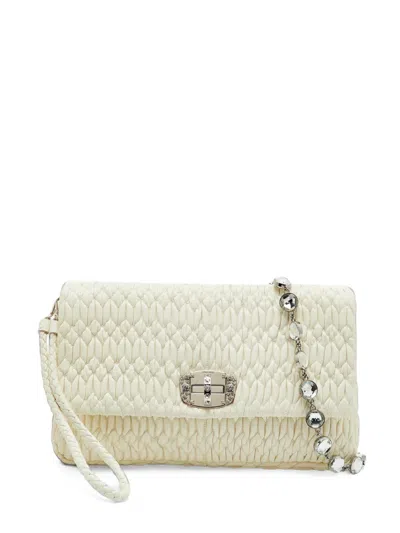 Pre-owned Miu Miu Ruched Crystal-embellished Shoulder Bag In White