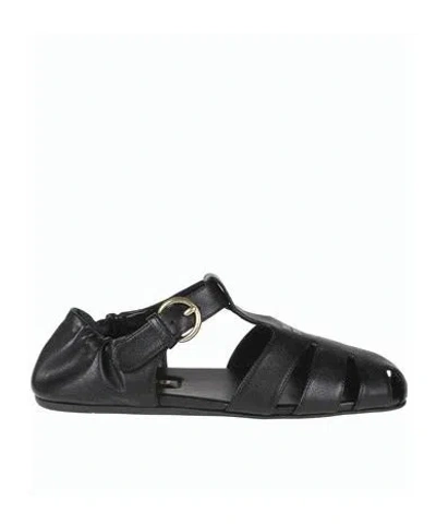 Miu Miu Ruched Flat Sandals In Black
