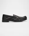 Miu Miu Gathered Detail Black Buffalo Leather Loafers In Black