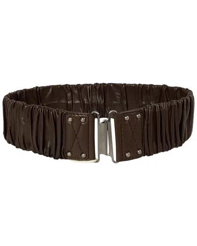 Miu Miu Ruched Leather Waist Belt In Brown