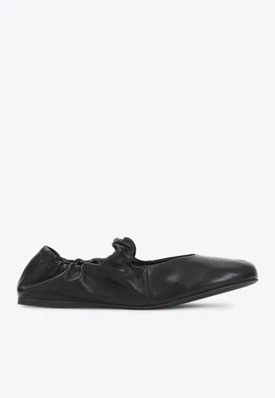 Miu Miu Ruched Nappa Leather Ballet Flats In Black
