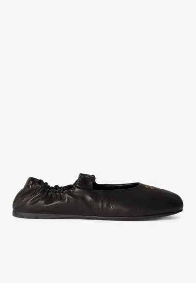 Miu Miu Ruched Nappa Leather Ballet Flats In Black