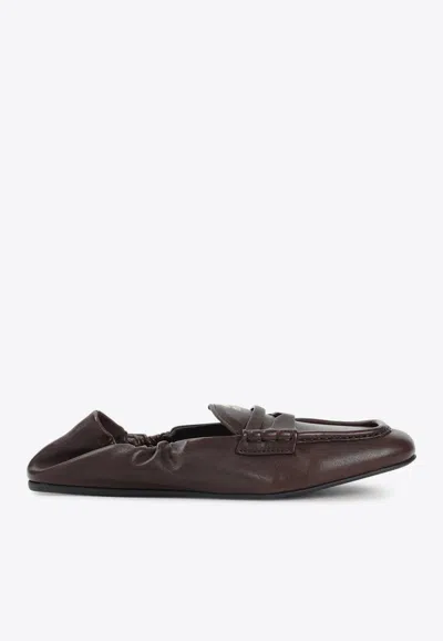 Miu Miu Ruched Nappa Leather Loafers In Brown