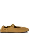 Miu Miu Ruched Suede Ballerina Shoes In Brown
