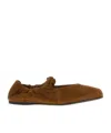 Miu Miu Suede Flat Ballerina Shoes With Ruched Detail In Brown