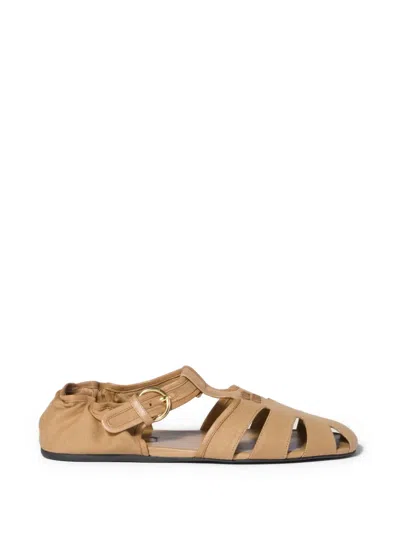 Miu Miu Ruches Cotton And Nappa Leather Fisherman Sandals In Neutral