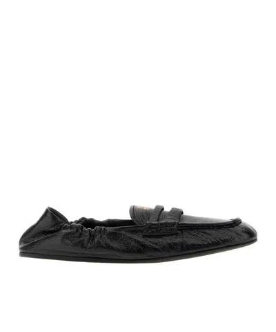Miu Miu Ruches Crinkled-effect Elasticated Loafers In Black