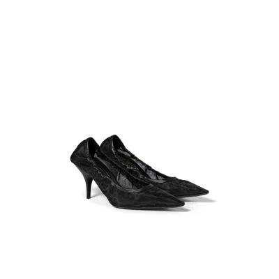 Miu Miu Ruches Mesh Fabric Pumps In Black