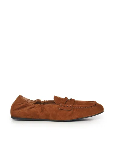 Miu Miu Ruches Moccasins In Suede In Brown