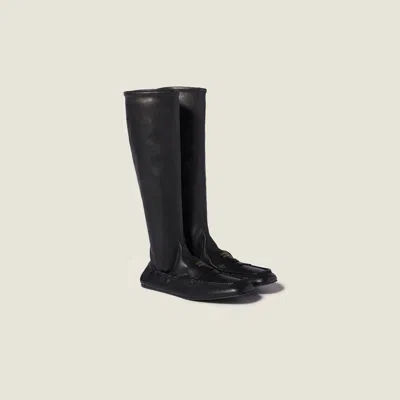 Miu Miu Ruches Nappa Leather Boots In Black