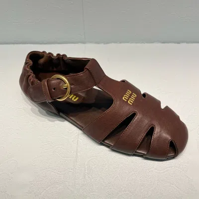 MIU MIU RUCHES NAPPA LEATHER FISHERMAN'S SANDALS