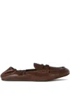 Miu Miu Women Ruches Leather Loafers With Lettering Logo In Multi