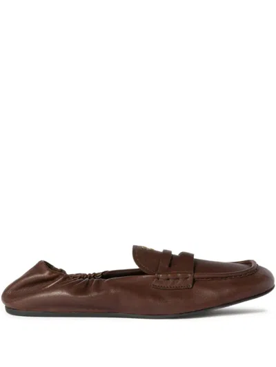 MIU MIU RUCHES NAPPA LEATHER LOAFERS