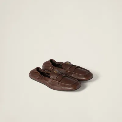 Miu Miu Ruches Nappa Leather Loafers In Multi