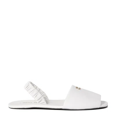 MIU MIU RUCHES NAPPA LEATHER SANDALS