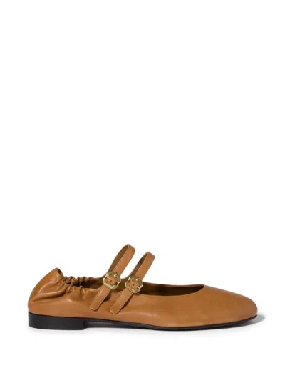 Miu Miu Ruches Nappa-leather Ballerinas In Brown