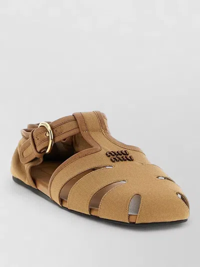 Miu Miu Ruches Sandals Square Toe Open Design In Neutral