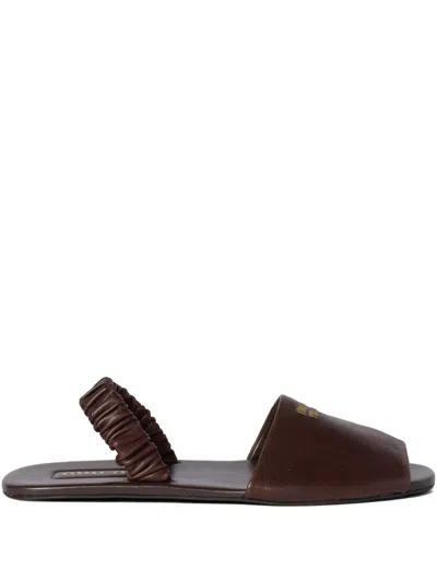 Miu Miu Ruches Nappa Leather Sandals In Brown