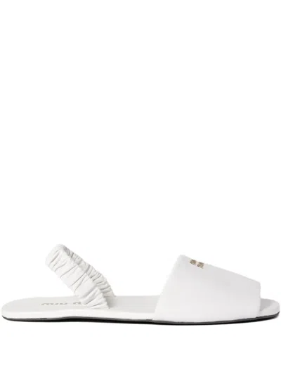 Miu Miu Ruches Nappa Leather Sandals In White