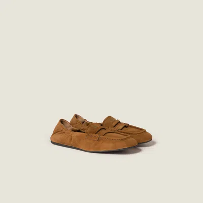 Miu Miu Women Ruches Leather Loafers With Lettering Logo In Multi