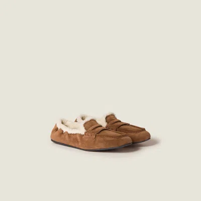 MIU MIU RUCHES SUEDE LOAFERS