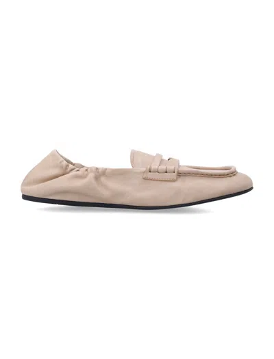 Miu Miu Lamb Leather Loafers Flat Round Toe In Neutral