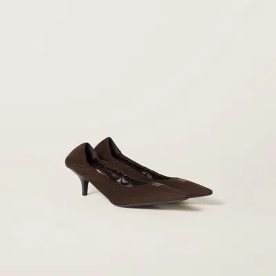 Miu Miu 55 Ruched Suede Pumps In Brown