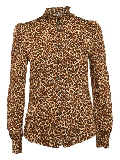 Pre-owned Miu Miu Ruffle Leopard Print Shirt In Brown