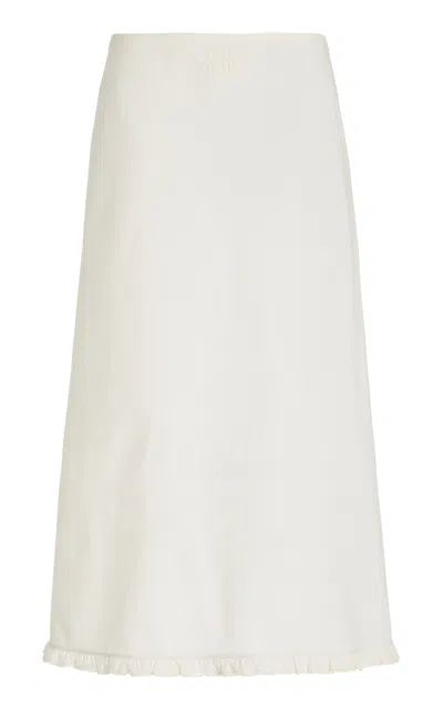 Miu Miu Ruffle-trimmed Cotton-linen Maxi Skirt In White