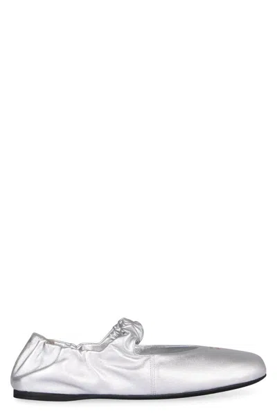 Miu Miu Ruffled Ballerinas In Nappa In Silver